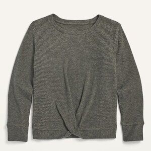Old Navy Girl's Size XL (14-16) Gray Cozy Twist-Front Rib-Knit Top